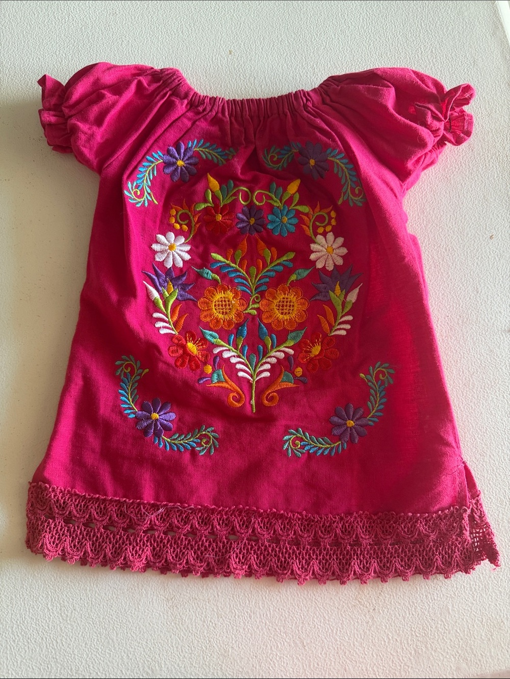 MEXICANA Girls' Embroidered Dress - Hot Pink with Multicolor Floral